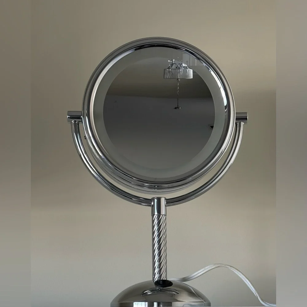 Elegant Silver Vanity Mirror, Lighted Makeup Mirror, 1X/5X Magnifying Mirror
